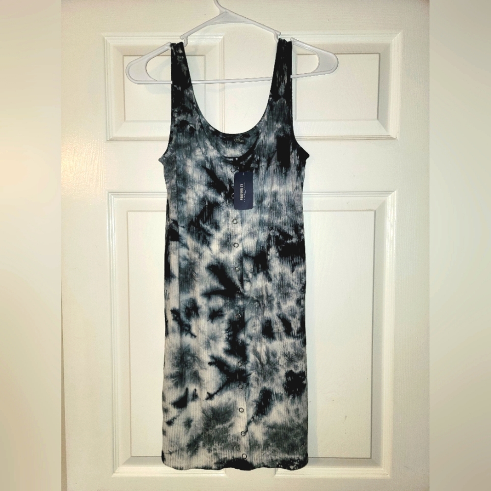 Forever 21 tiedye tie dye ribbed tank bodycon mini dress button down